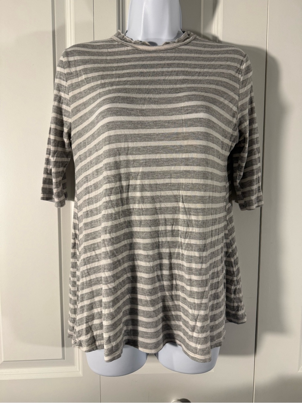 finn & clover Striped Short-Sleeve Tunic - Gray & Cream